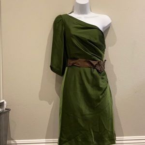 BCBG green one shoulder belted dress Sz 0